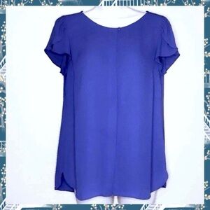 LOFT Button Up Blue Flutter Sleeve 90s Blouse Women’s Small